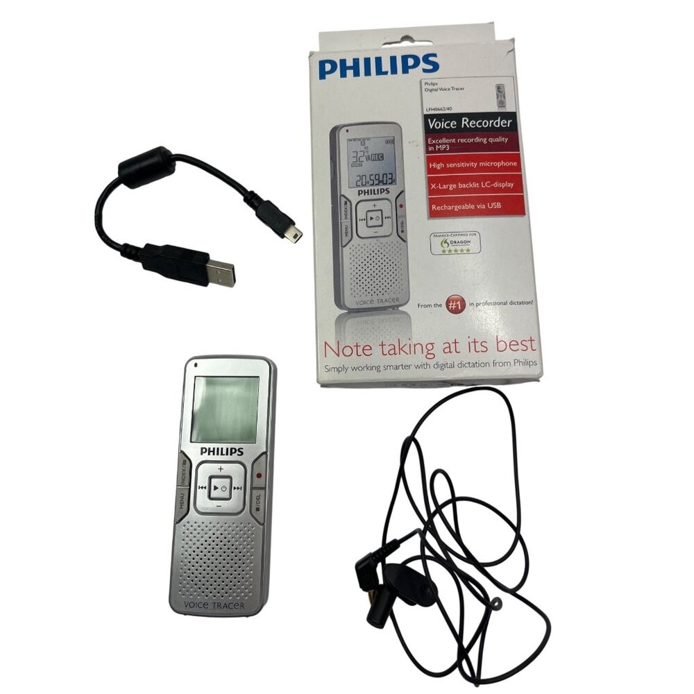 Philips Voice Tracer LFH0662 Digital Recorder With Accessories & Original Box